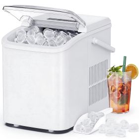 Countertop Ice Maker, Self-Cleaning Portable Ice Maker Machine with Handle and Ice Scoop 9Pcs/6Min 26.5Lbs/24H White