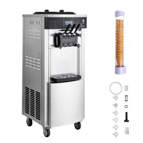 Commercial Ice Cream Machine, 20-28L/H Yield, 2200W 3-Flavor Freestanding Soft Serve Ice Cream Maker with 2 x 6L Hoppers & Hopper Agitation