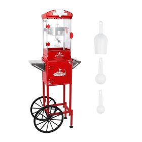 Popcorn Machine with Cart ,Wheels & 10 Oz Kettle Popcorn Maker Measuring 3 plastic spoon Home Theater Popcorn Machine-Red