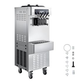 Commercial Ice Cream Machine, 20-28L/H Yield, 2200W 3-Flavor Freestanding Soft Serve Ice Cream Maker with 2 x 6L Hoppers & Built-In Puffing Pump