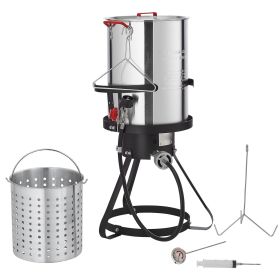 Turkey Deep Fryer, 30-qt Turkey Fryer Boiler Steamer Cooker Set, Outdoor Aluminum Seafood Frying Pot, 54,000 BTU Burner Propane Gas Boiler