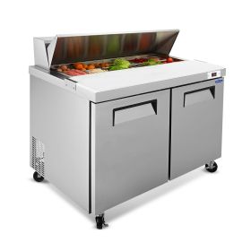 Orikool 48 IN Commercial Refrigerators Sandwich&Salad Prep Table with a Butcher Block Cutting Board, Protection Lid, Cold Storage, ETL Certified (Color: as Pic)